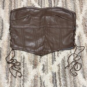 I.AM.GIA Brown Leather Lace-Up Bustier Top